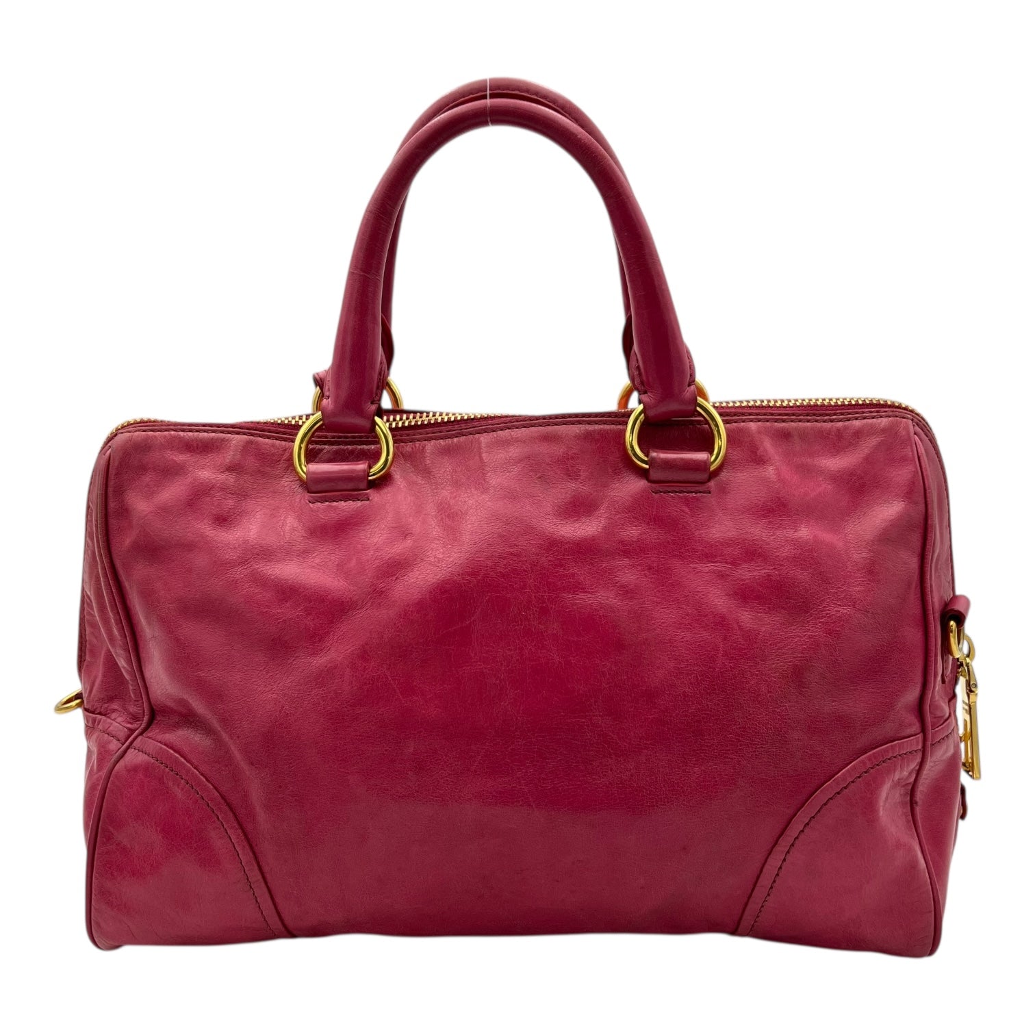 Prada Vitello Shine Top Handle Bag Medium Pink in Calfskin, Gold hardware_2