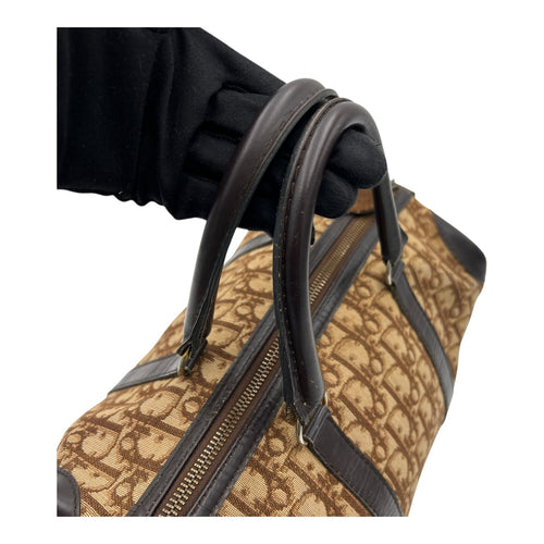 Christian Dior Trotteur Top Handle Bag Brown in Coated Canvas, Silver hardware_10