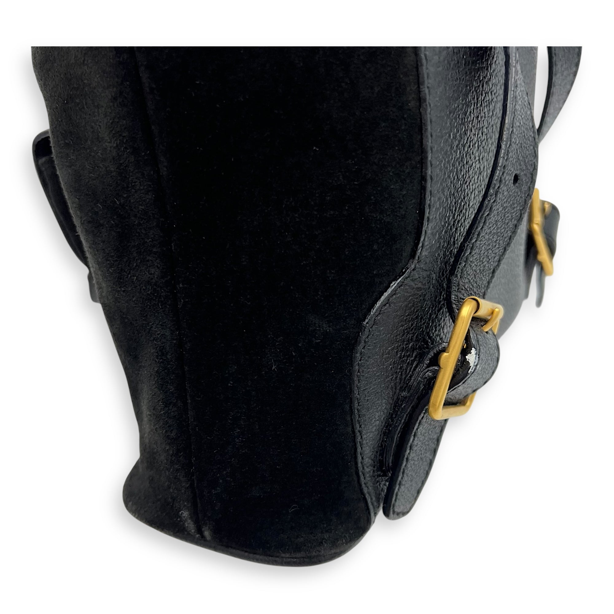 Gucci Bamboo Backpack Black in Suede Leather, Gold hardware_9