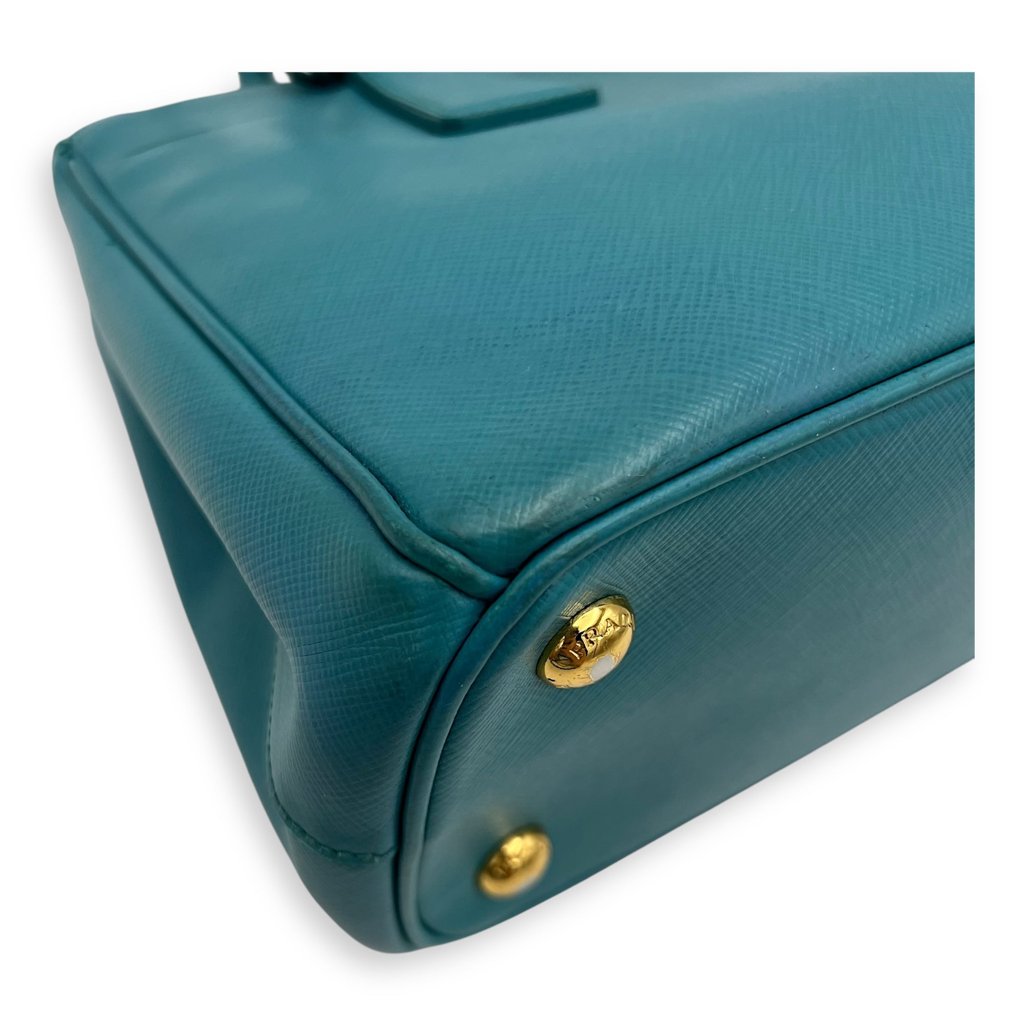 Prada Galleria Top Handle Bag Blue in Saffiano Leather, Gold hardware_7