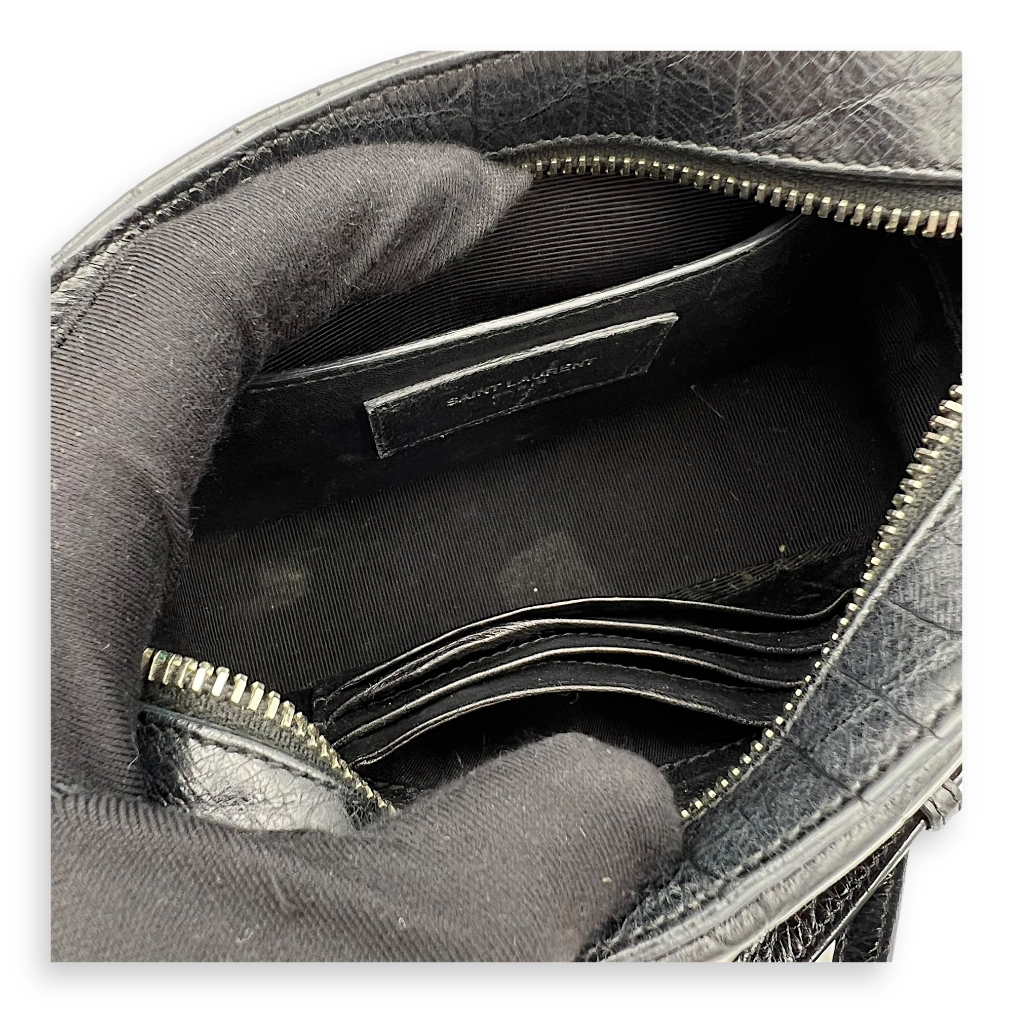 Saint Laurent Camera Crossbody Bag Beige in Crocodile Embossed Calfskin, Silver hardware_6