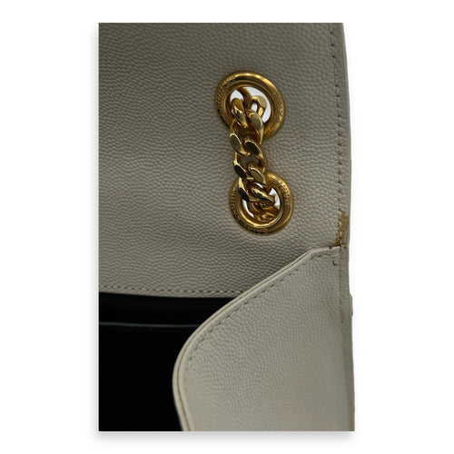 Saint Laurent Envelope Shoulder Bag White in Caviar Leather, Gold hardware_8