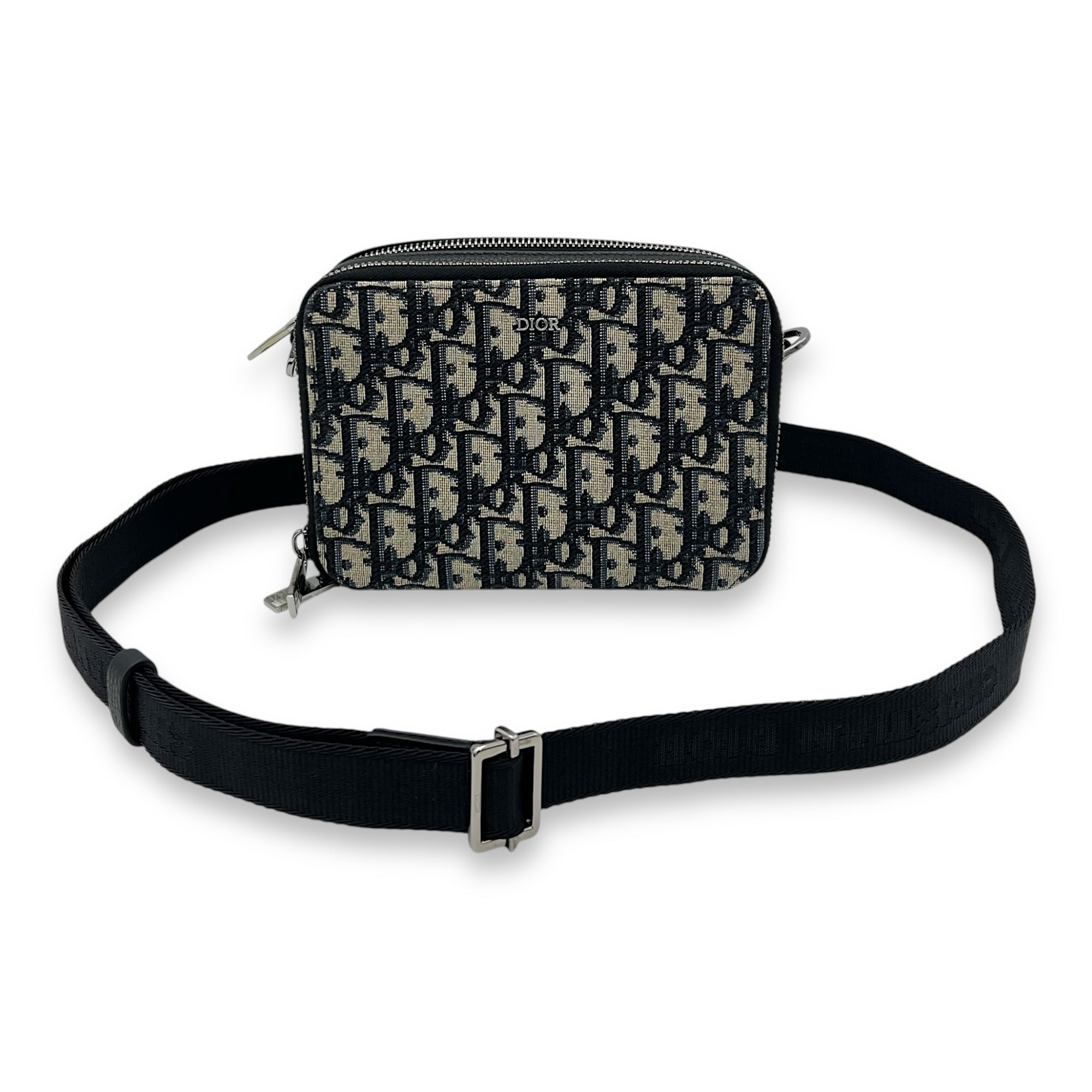 Christian Dior Zipped Pouch Oblique Blue Crossbody Bag in Jacquard, Gold hardware_1