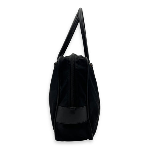 Prada Logo Top Handle Bag Black in Nylon, Silver hardware_3