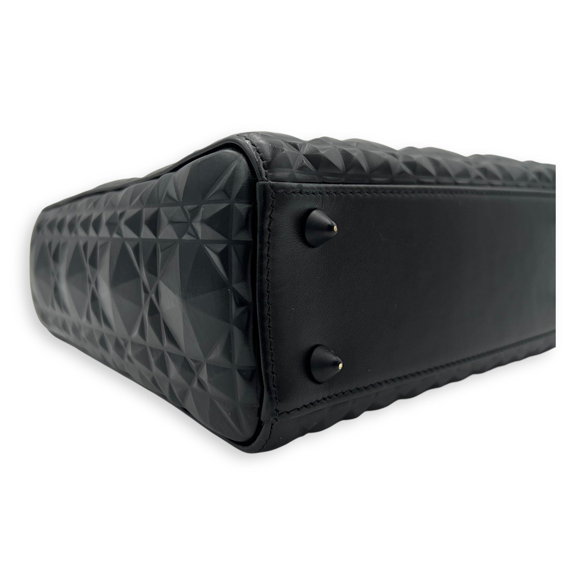 Christian Dior Lady Dior Medium Black Top Handle Bag in Calfskin, Ultramatte hardware_11