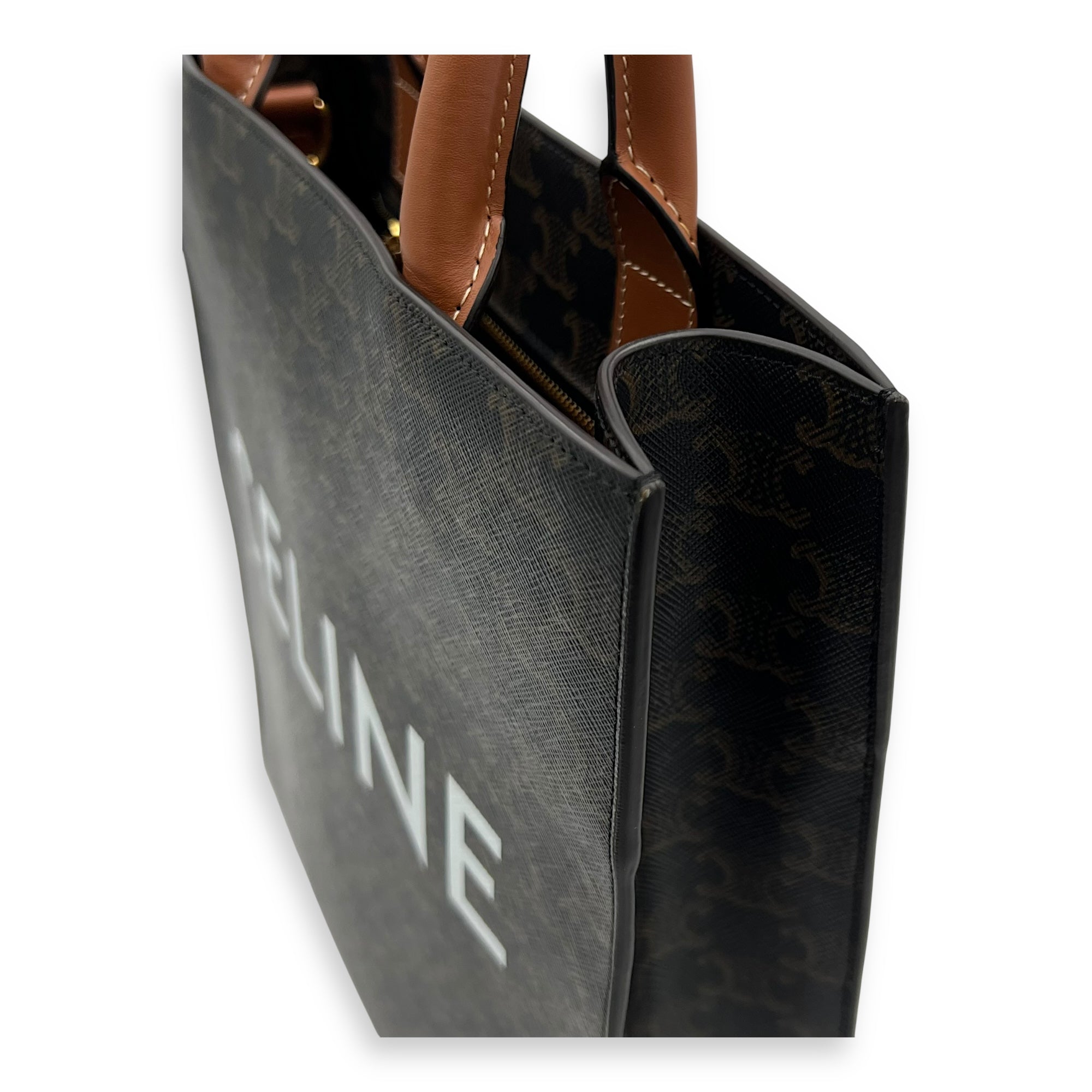 Celine Triomphe Top Handle Bag Brown in Coated Canvas, Gold hardware_4