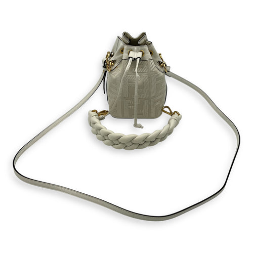 Fendi Mon Tresor Mini White Bucket Bag in Canvas, Silver hardware_16
