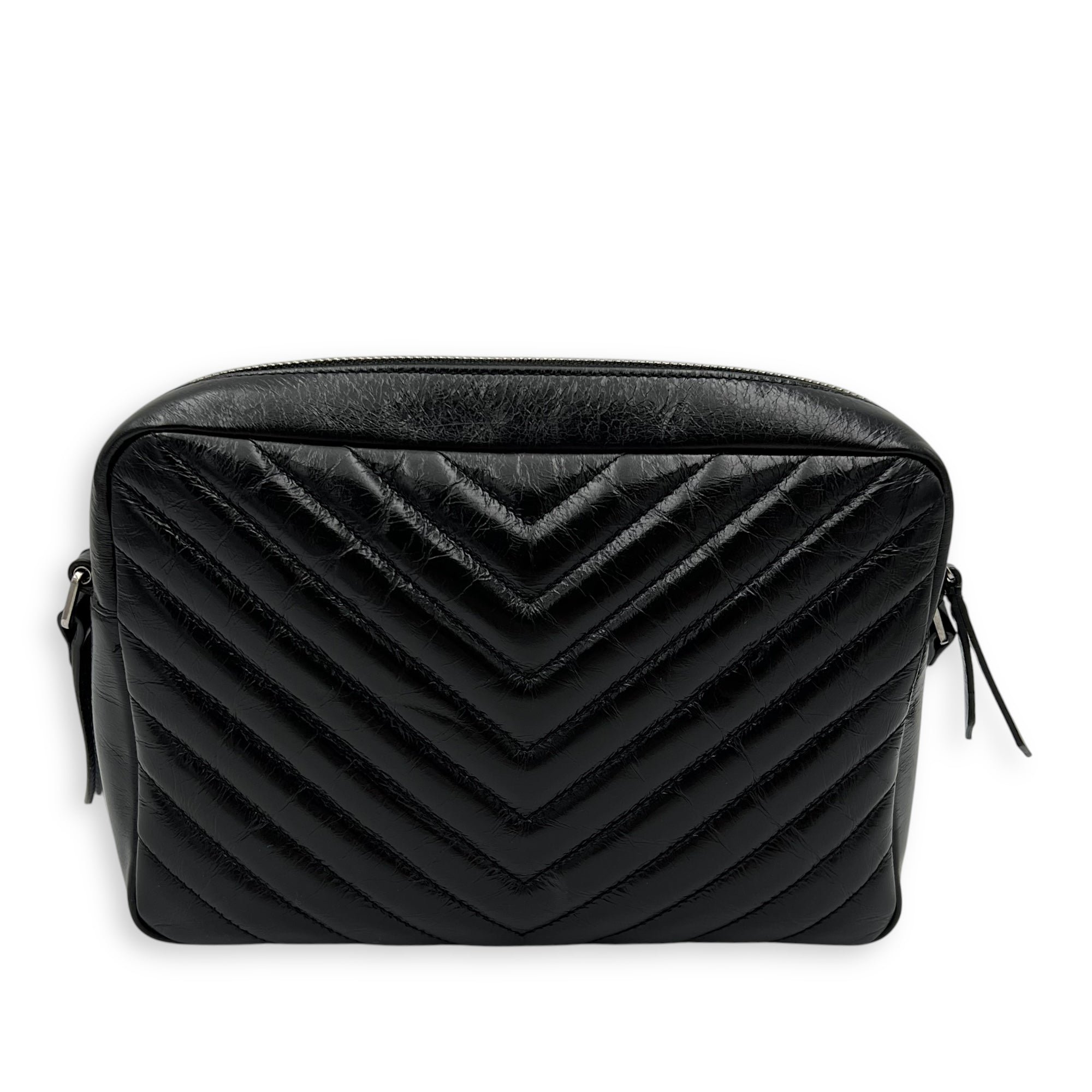 Saint Laurent Lou Camera Black Crossbody Bag in Calfskin, Silver hardware_2