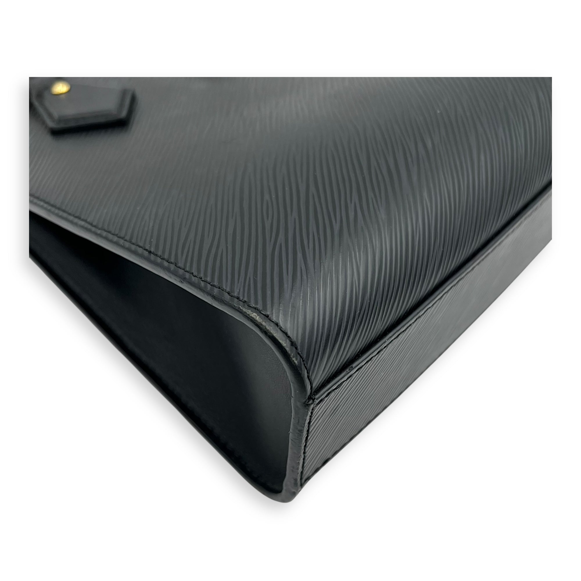 Louis Vuitton Sac Plat Top Handle Bag Black in Epi Leather, Gold hardware_7