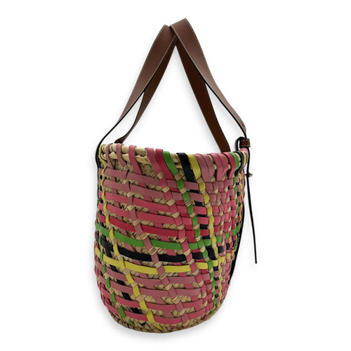 Loewe Basket Beige Top Handle Bag in Raffia, Silver hardware_4