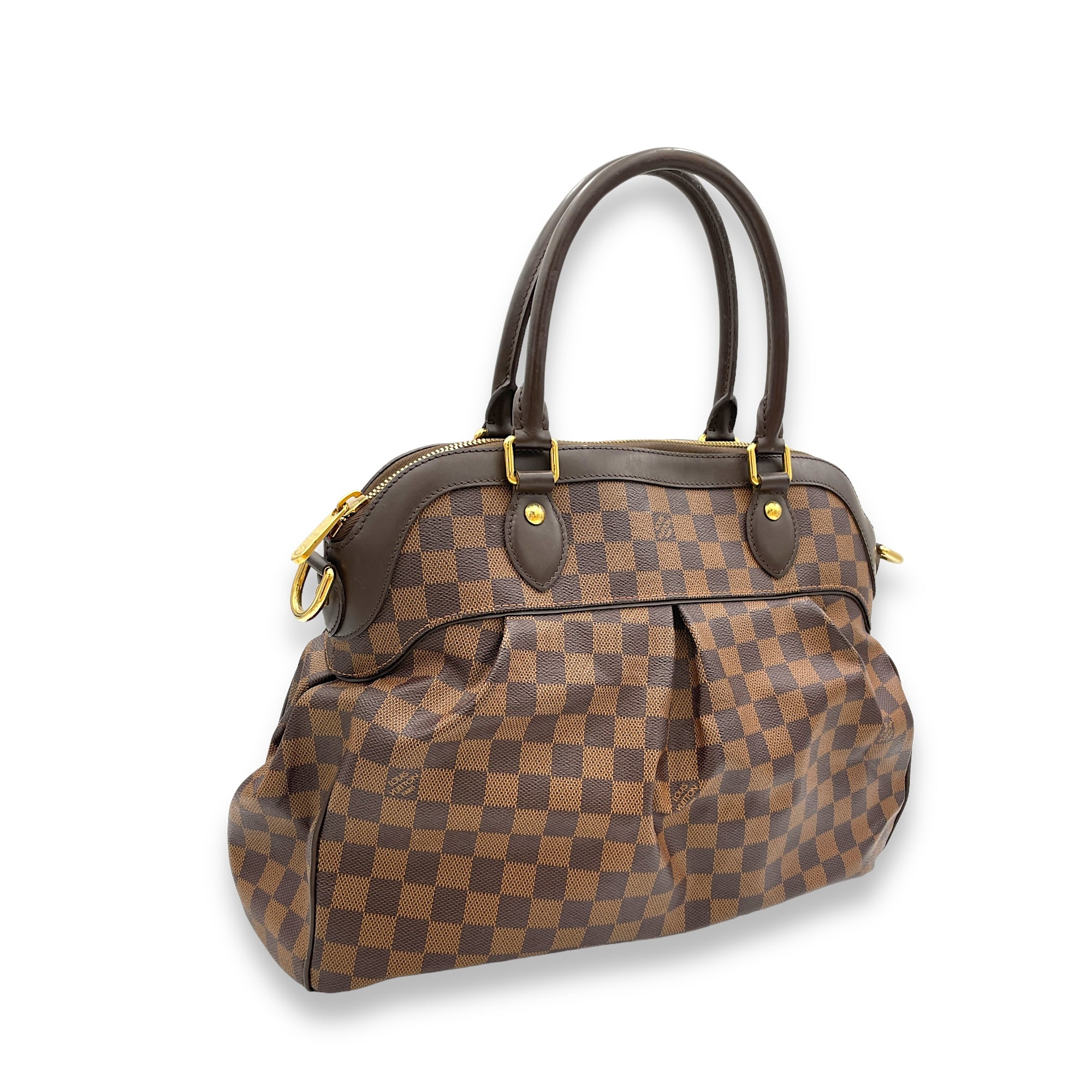 Trevi Top Handle Bag GM Damier Ebene in Coated Canvas, Gold hardware