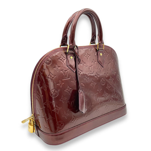 Alma PM Red Top Handle Bag in Patent Leather, Gold hardware