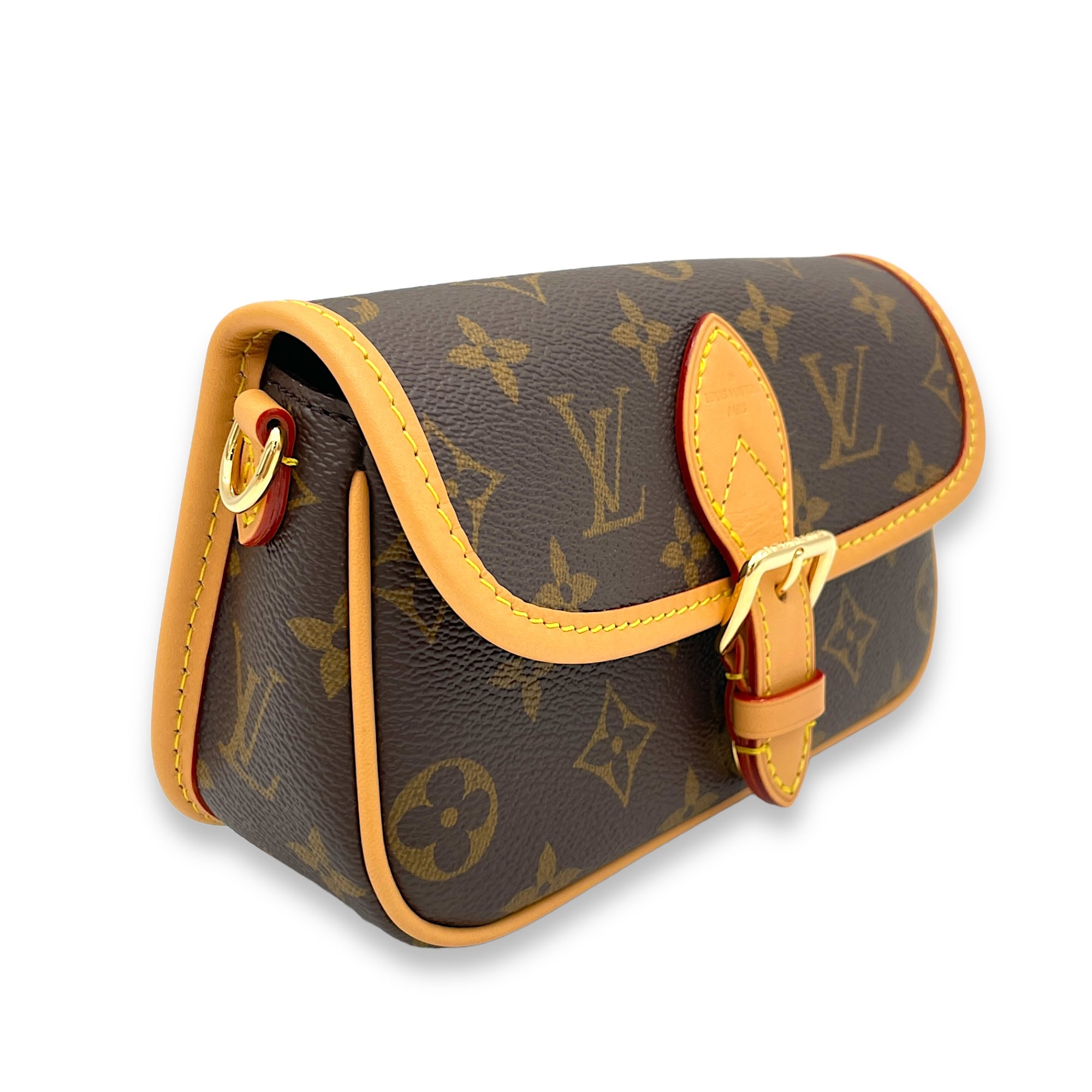 Diane Top Handle Bag Nano Brown in Monogram Coated Canvas, Gold hardware