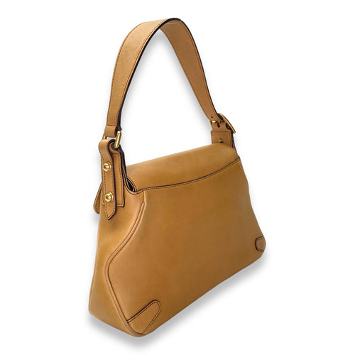 Horsebit Brown Shoulder Bag in Calfskin, Gold hardware