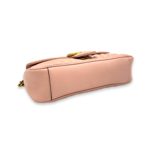 GG Marmont Shoulder Bag Small Pink in Calfskin, Gold hardware