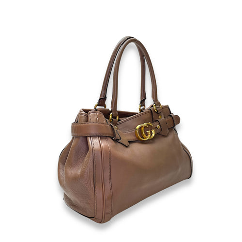 GG Running Brown Top Handle Bag in Calfskin, Gold hardware