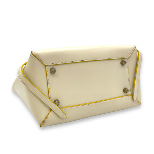 Belt Mini White Top Handle Bag in Calfskin, Silver hardware