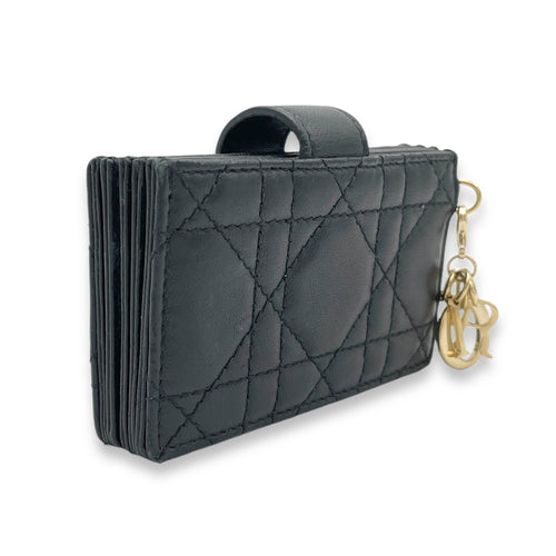 Lady Dior Jasmine Black Card Holder in Lambskin, Gold hardware