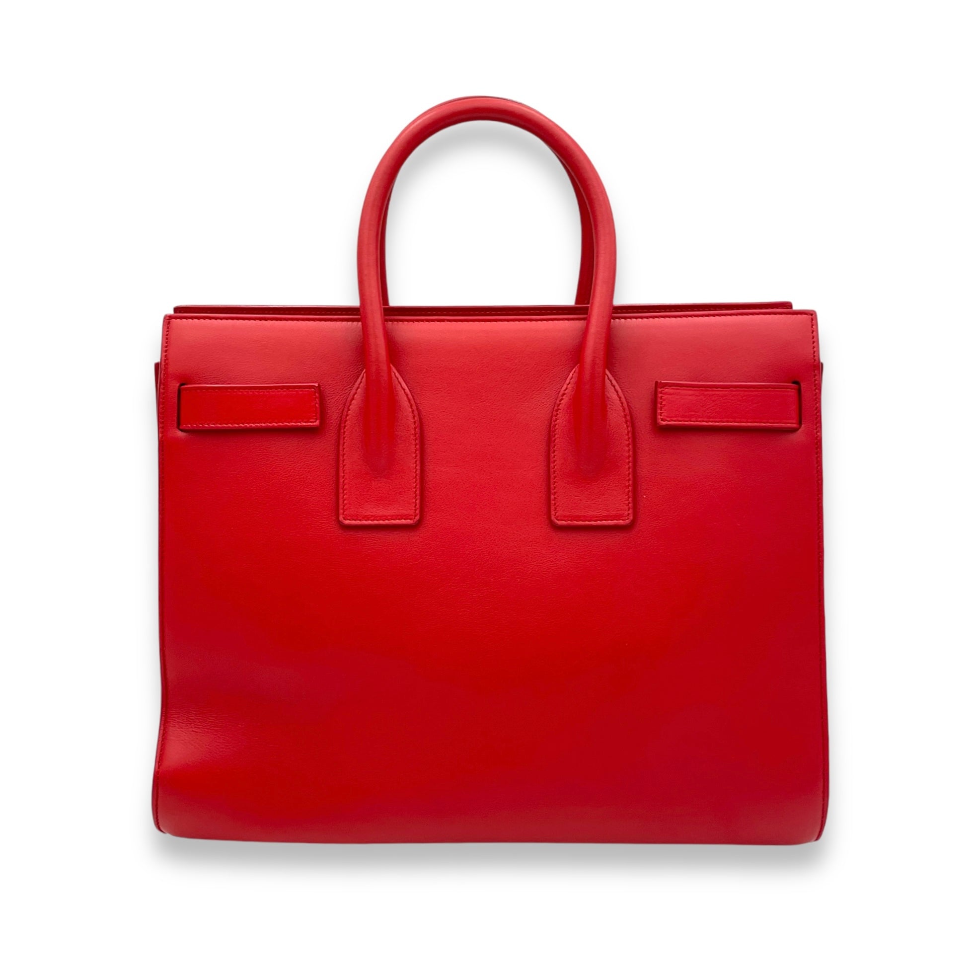 Sac de Jour Medium Red Top Handle Bag in Calfskin, Gold hardware