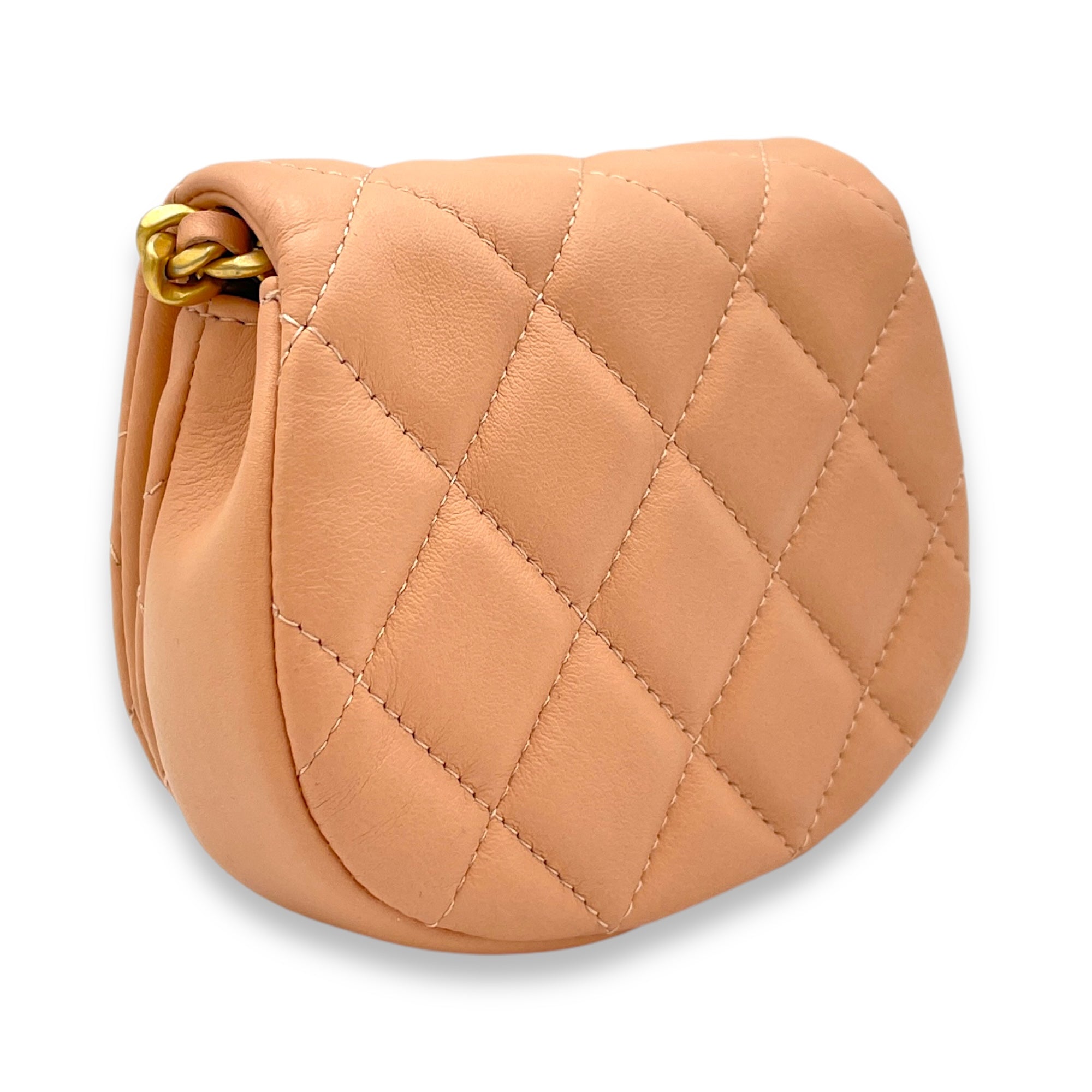 Chain Clutch Mini Beige Crossbody Bag in Lambskin, Gold hardware