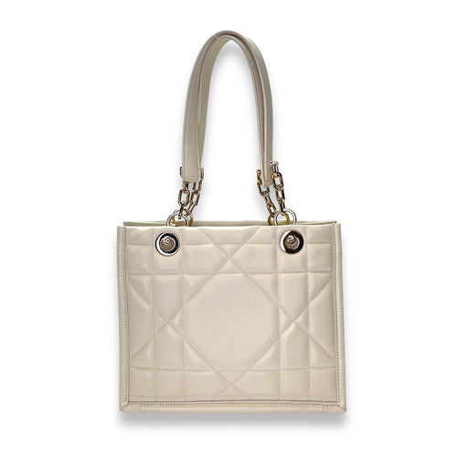 Essential White Top Handle Bag in Calfskin, Gold hardware