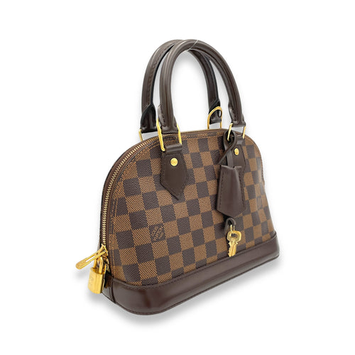 Alma BB Damier Ebene Top Handle Bag in Coated Canvas, Gold hardware