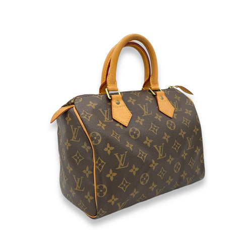 Speedy Top Handle Bag 25 Brown in Monogram Coated Canvas, Gold hardware