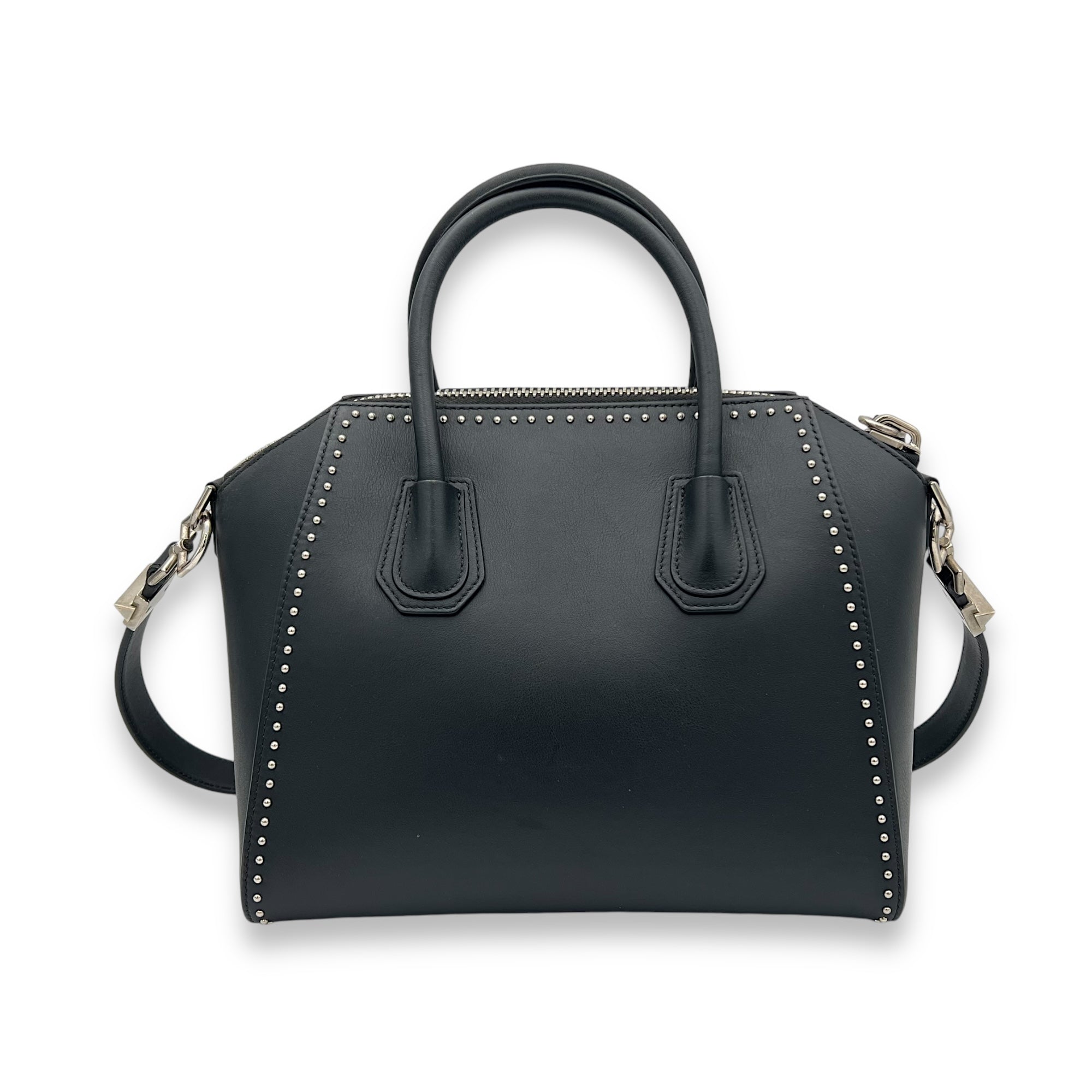 Antigona Medium Black Top Handle Bag in Calfskin, Silver hardware