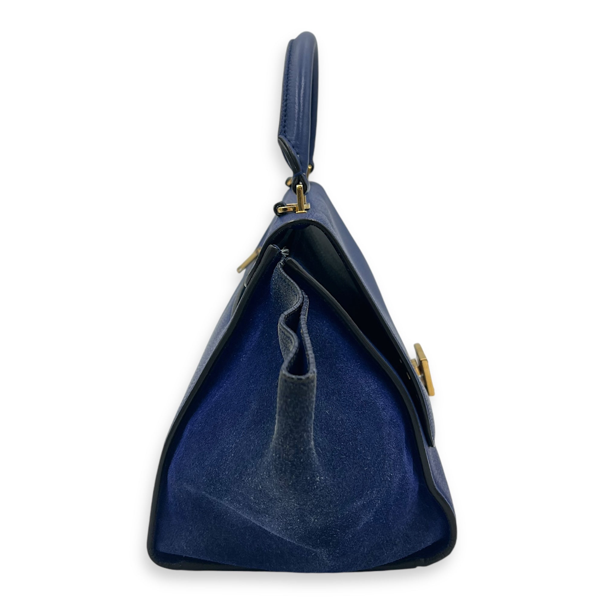 Trapeze Small Blue Shoulder Bag in Calfskin, Gold hardware