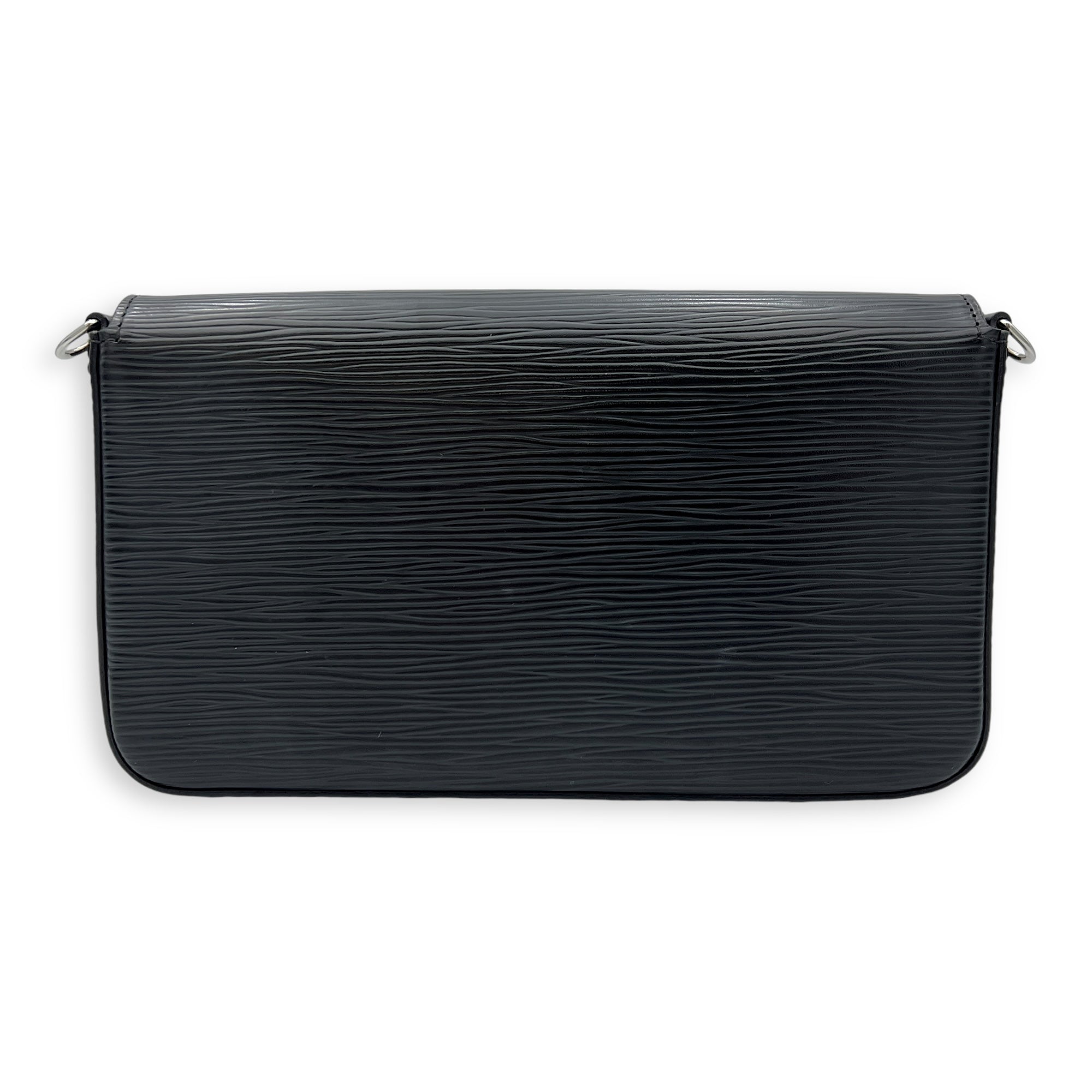 Felicie Black Wallet On Chain in Epi Leather, Silver hardware