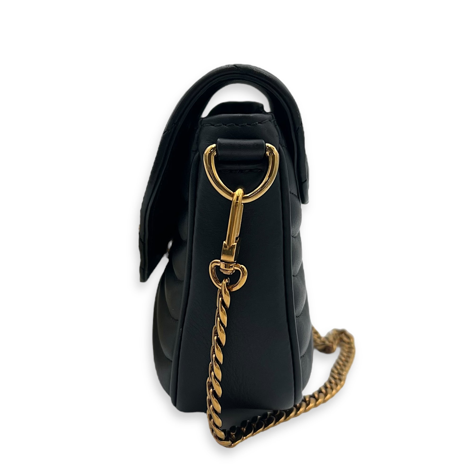 New Wave Black Crossbody Bag in Calfskin, Gold hardware