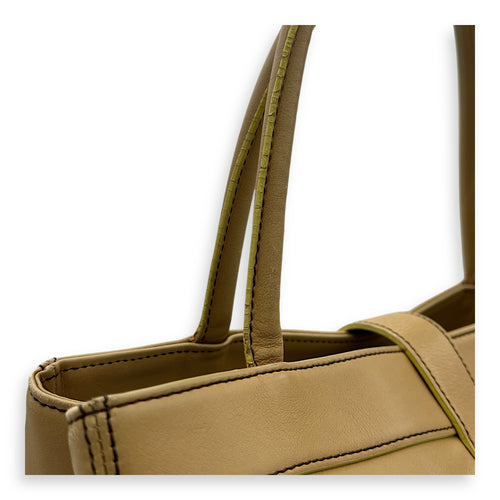 Vintage CC Turnlock Beige Top Handle Bag in Calfskin, Lacquered Metal hardware