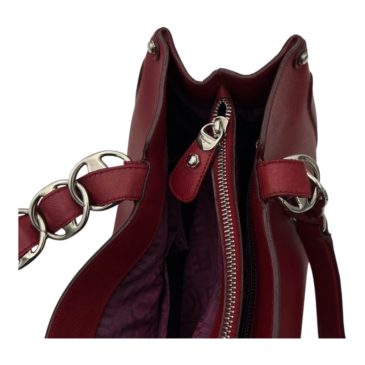 Gancini Red Top Handle Bag in Calfskin, Silver hardware