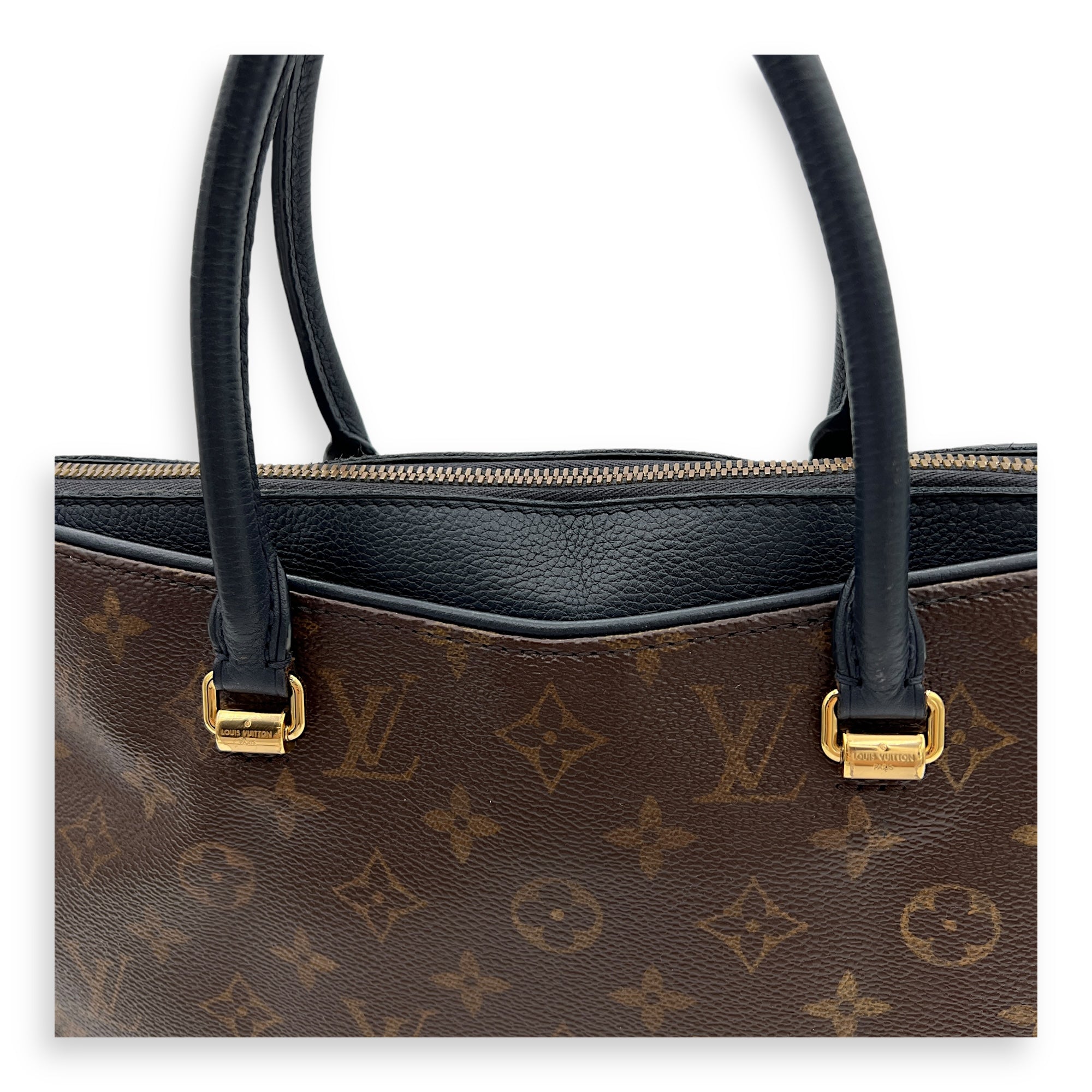 Pallas Top Handle Bag Brown in Monogram Coated Canvas, Gold hardware