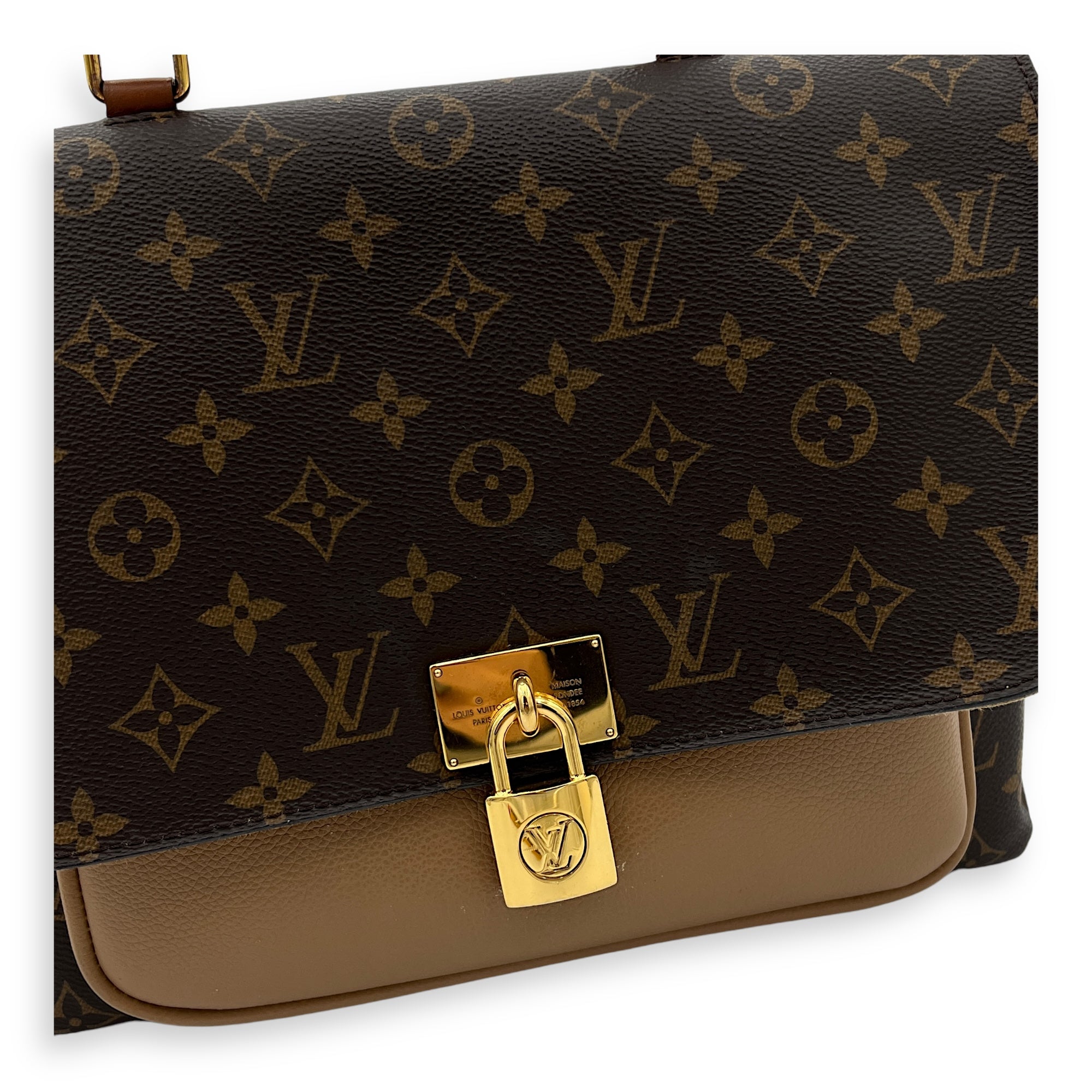 Marignan Top Handle Bag Brown in Monogram Coated Canvas, Gold hardware