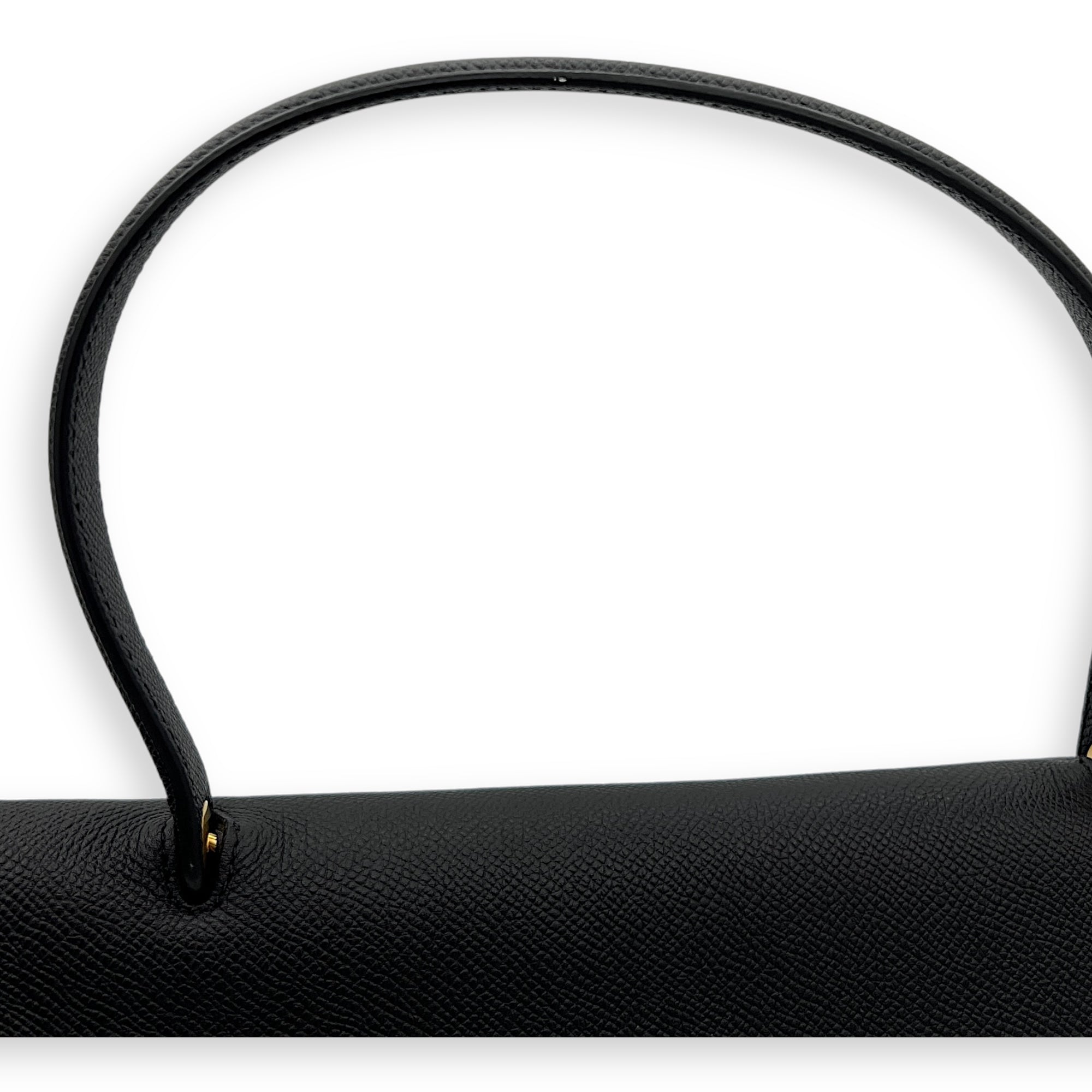 Belt Mini Black Top Handle Bag in Calfskin, Gold hardware