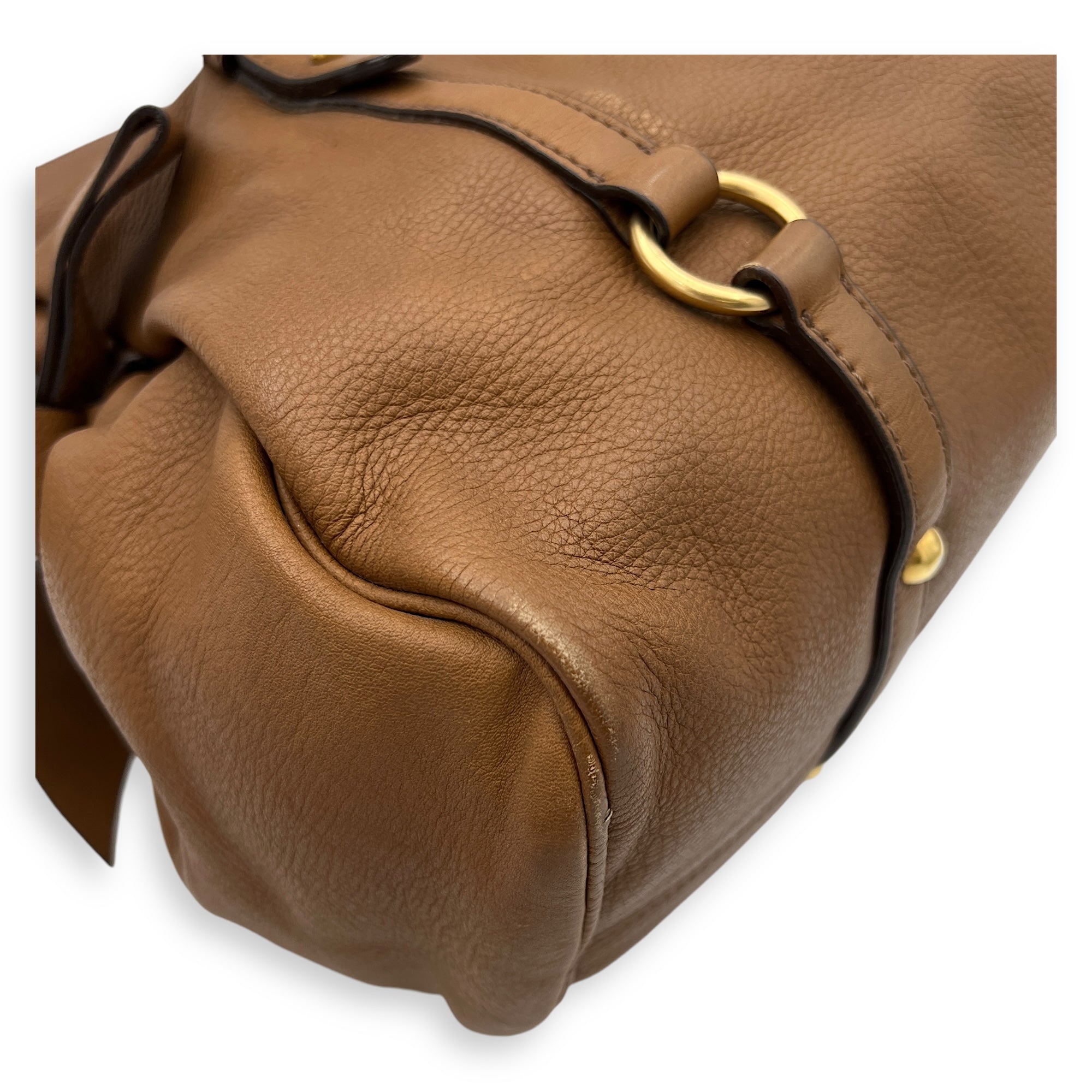 Vitello Bow Shoulder Bag Brown in Calfskin, Gold hardware