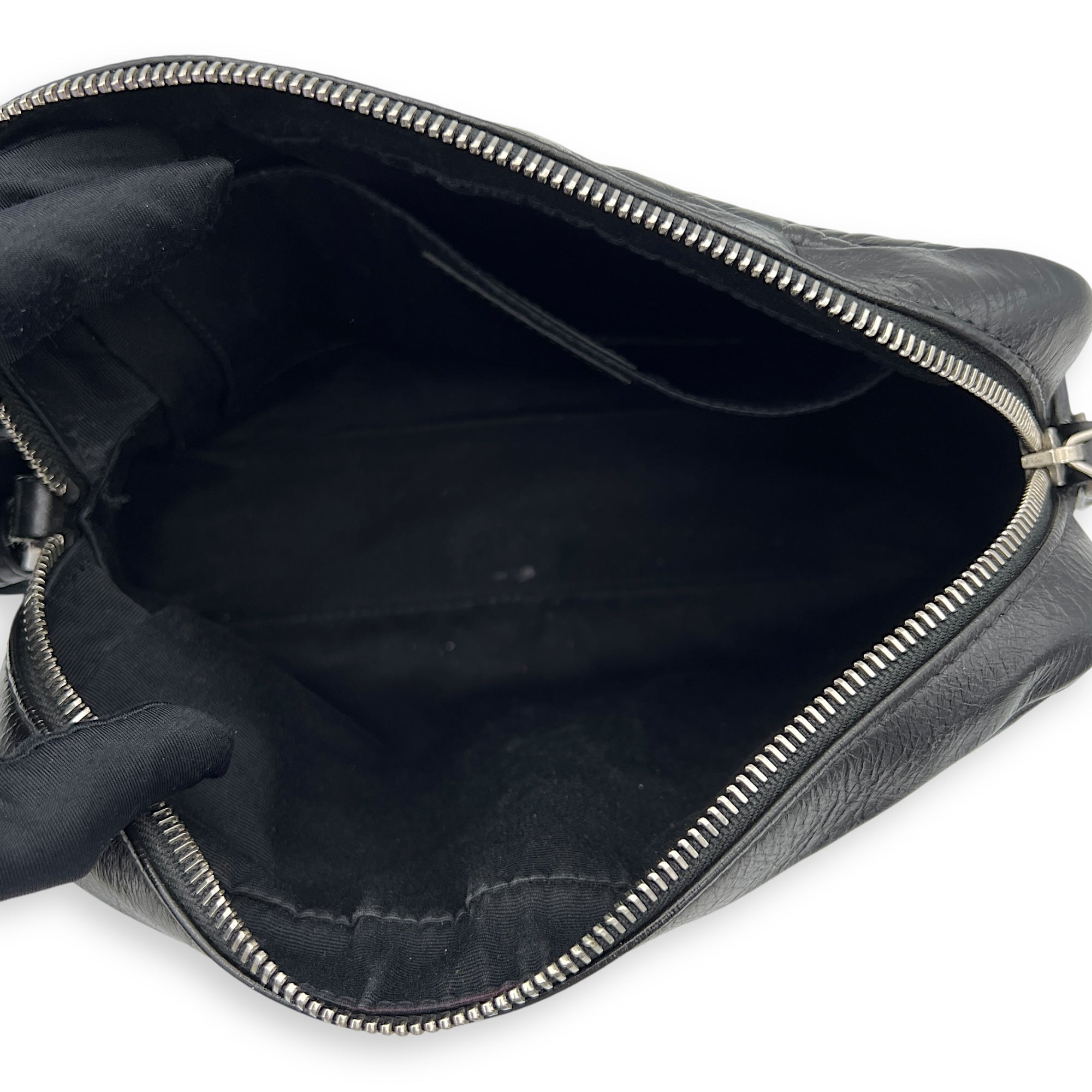 Lou Crossbody Bag Black in Calfskin, Silver hardware