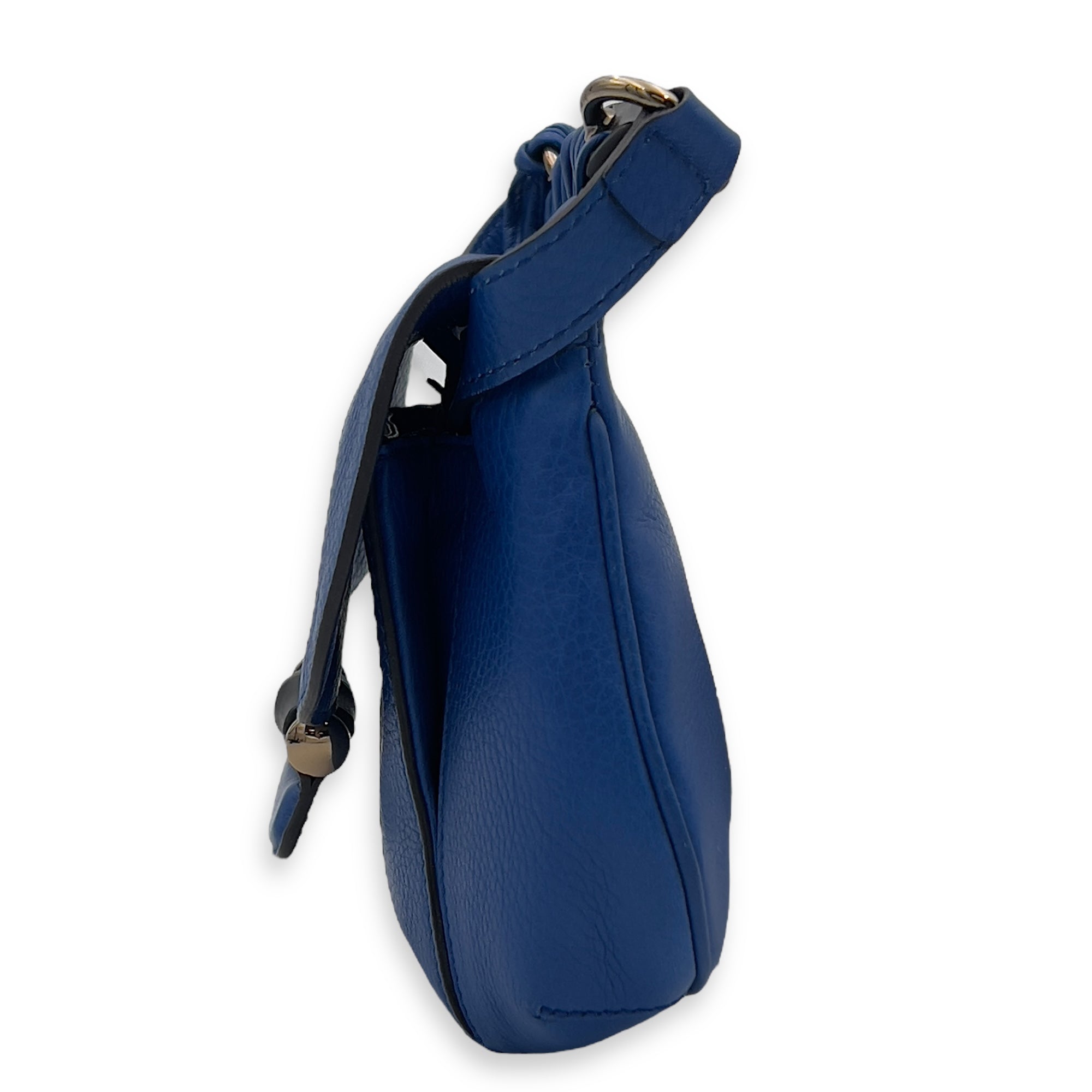 Bamboo Crossbody Bag Blue in Calfskin, Silver hardware