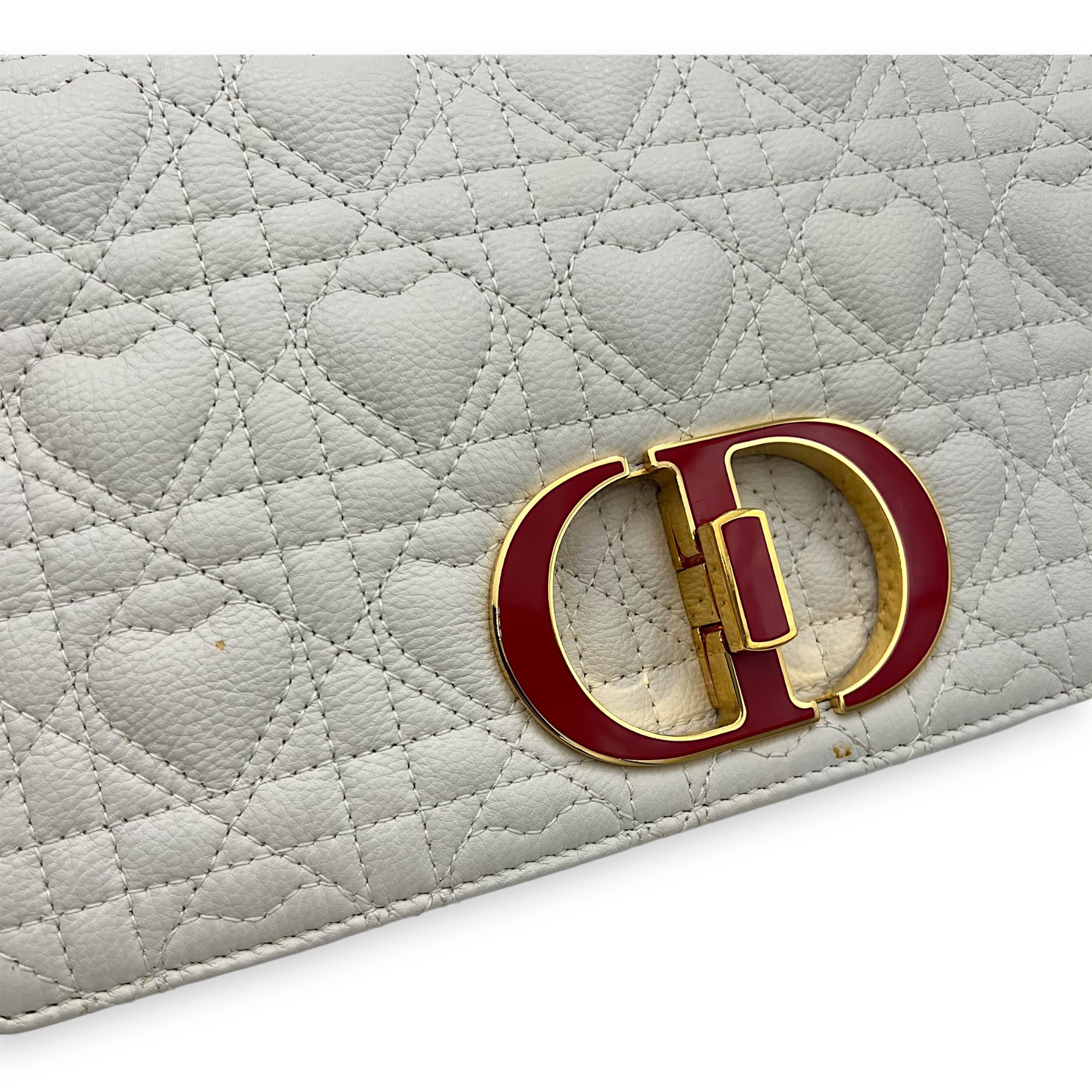 Christian Dior Caro Medium White Crossbody Bag in Calfskin, Gold hardware_7