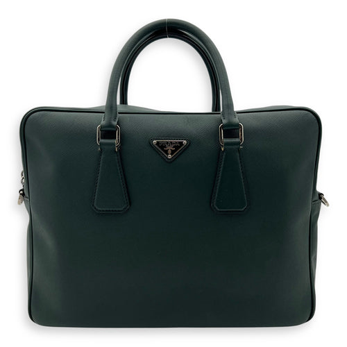 Prada Travel Line Large Green Brief case in Saffiano Leather, Silver hardware_1