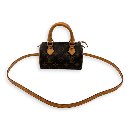 Louis Vuitton Speedy Nano Brown Crossbody Bag in Monogram Coated Canvas, Gold hardware_12