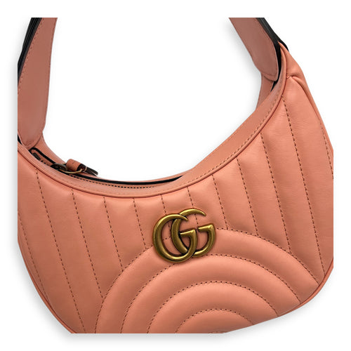 Gucci Half Moon Marmont Peach Shoulder Bag in Calfskin, Gold hardware_8