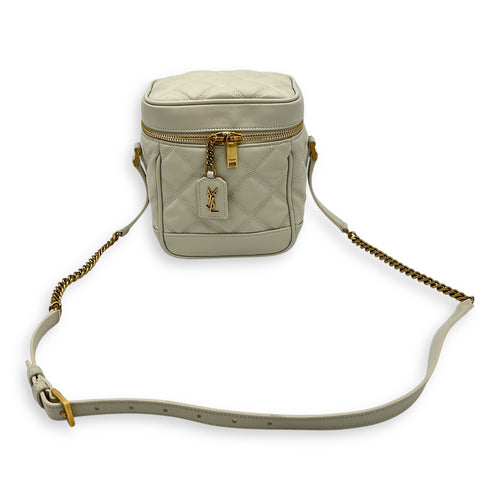 Saint Laurent Quilted 80's  Vanity Bag White in Calfskin, Gold hardware_12