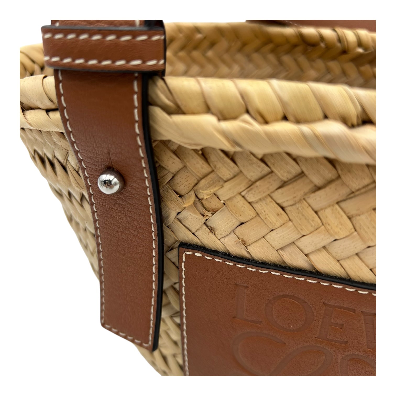 Loewe Basket Top Handle Bag Beige in Raffia, Silver hardware_7