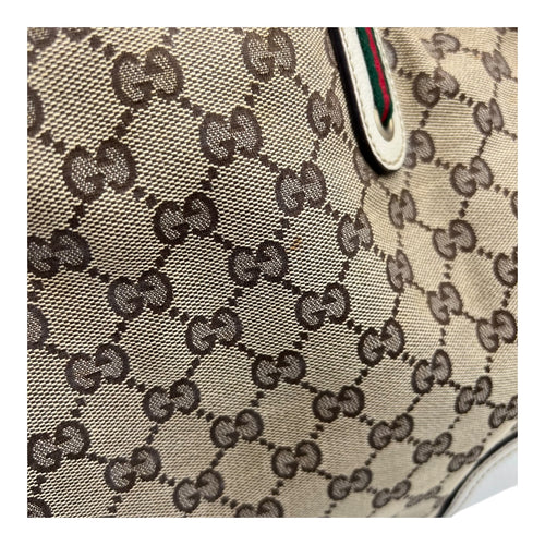Gucci GG Shoulder Bag White in Canvas, Gold hardware_12
