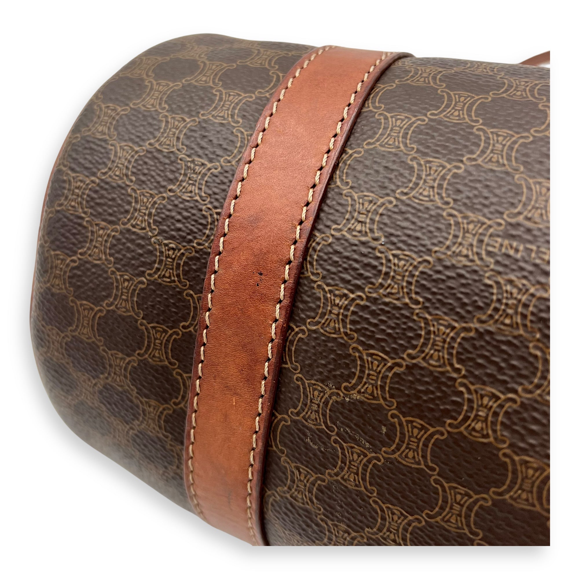 Celine Macadam Shoulder Bag Brown in Coated Canvas, Gold hardware_9