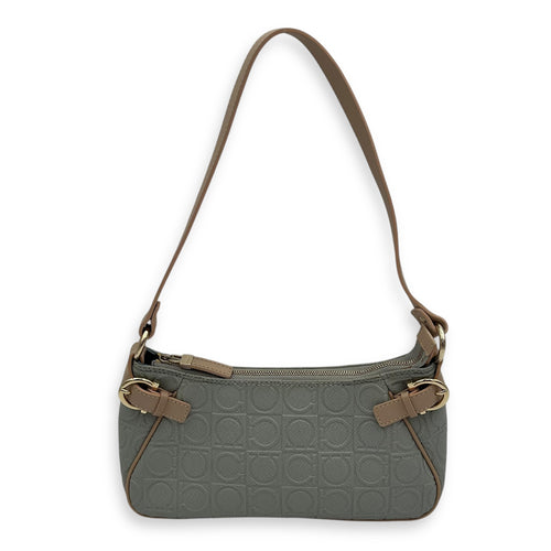 Salvatore Ferragamo Gancini Shoulder Bag Beige in Calfskin, Gold hardware_11
