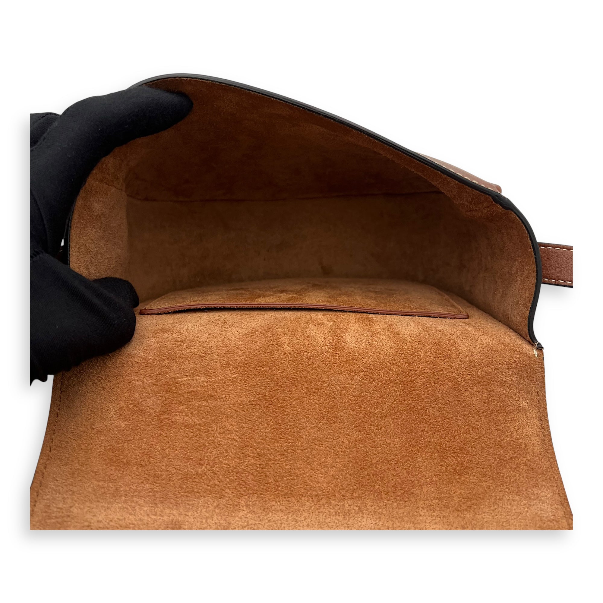 Celine Folco Crossbody Bag Brown in Calfskin, Gold hardware_6