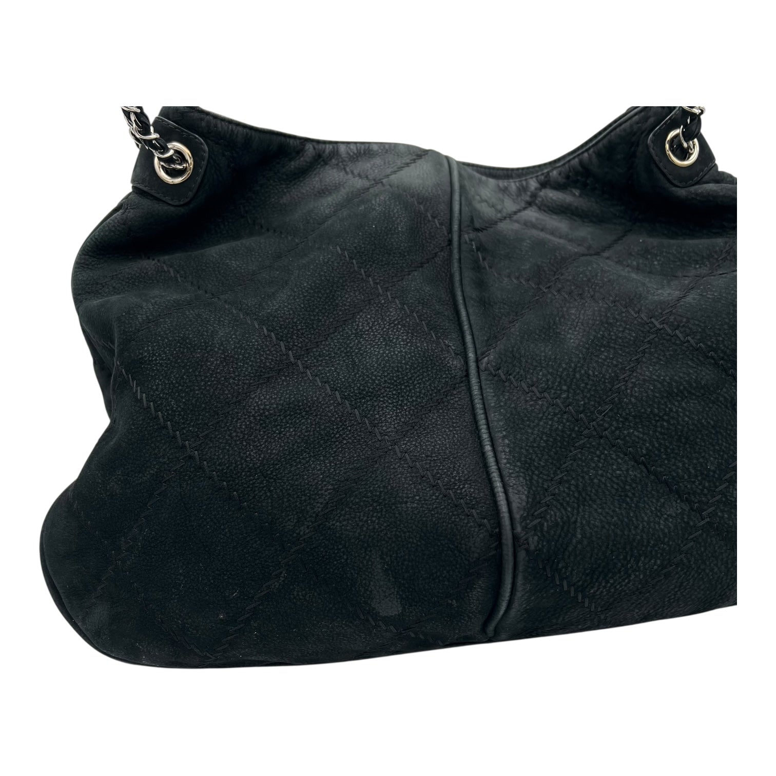Chanel CC Shoulder Bag Grey in Calfskin, Silver hardware_13